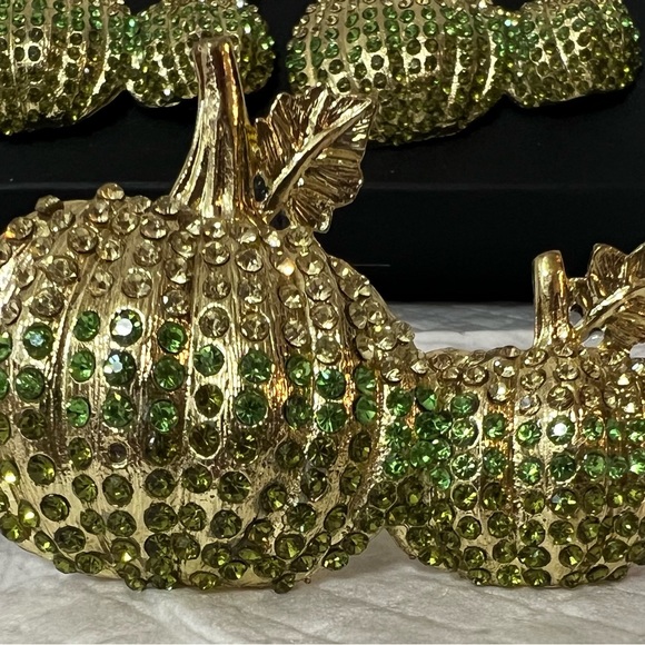 Tahar Fall Harvest Napkin Rings Set Of 4 Green Gold Rhinestone Pumpkins Formal - Picture 3 of 11